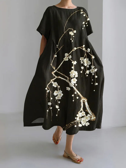 Cardydony Women's Japanese Art Painting Print Midi Dress