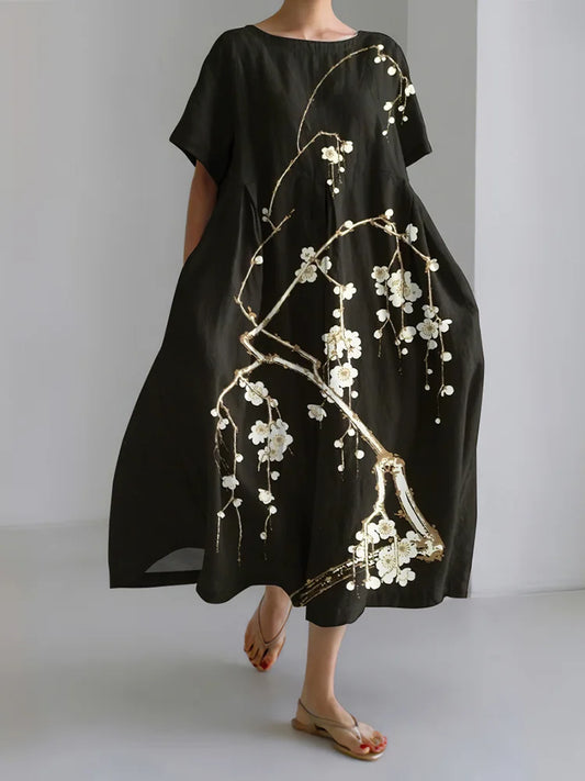 Cardydony Women's Japanese Art Painting Print Midi Dress