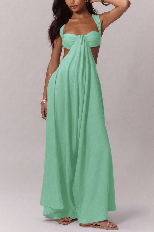 Cardydony Women's Solid Color Casual Camisole Loose Stretch Wide-leg Jumpsuit