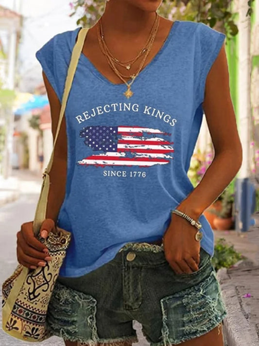 Cardydony Women's Rejecting Kings Since 1776 Print V Neck Tank Top