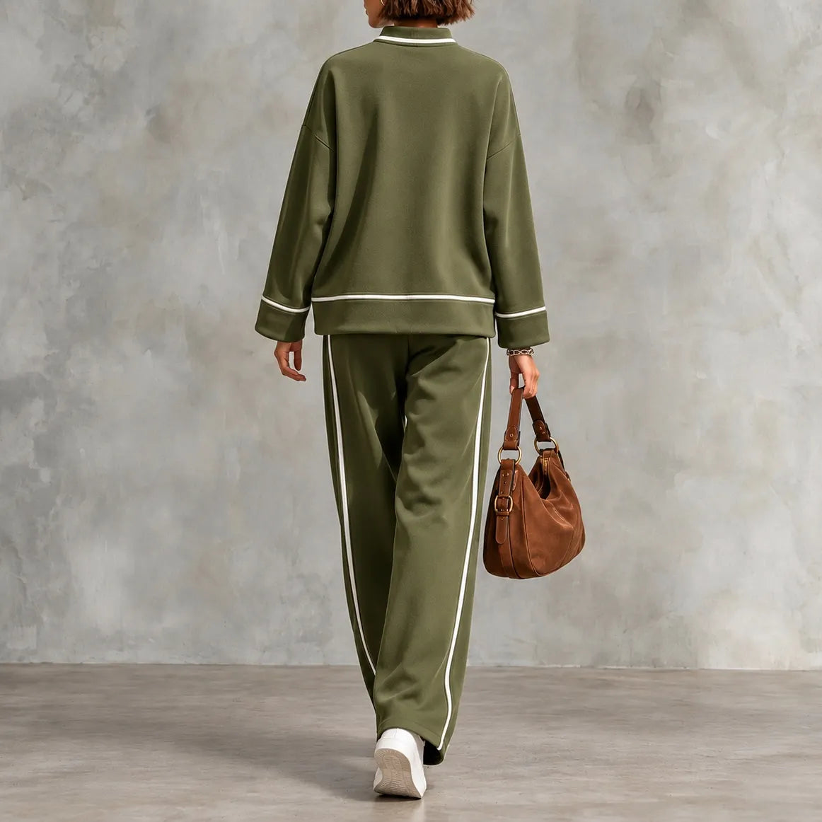 Cardydony Elegance Half-zip Pullover And Wide-leg Pants Set