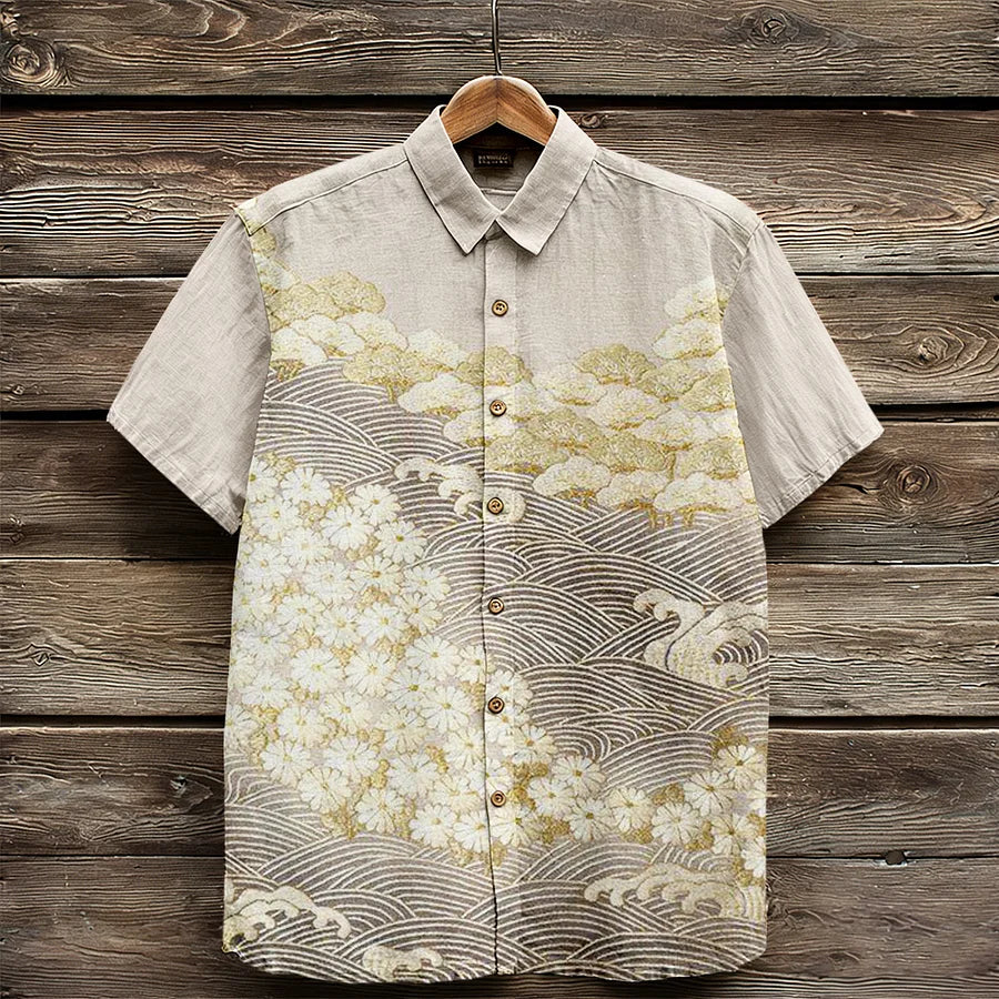 Cardydony Vintage Japanese Art Pattern Comfy Linen Shirt