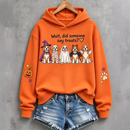 Cardydony Women's Halloween "wait, Did Someone Say Treats?" Dog Print Hoodie