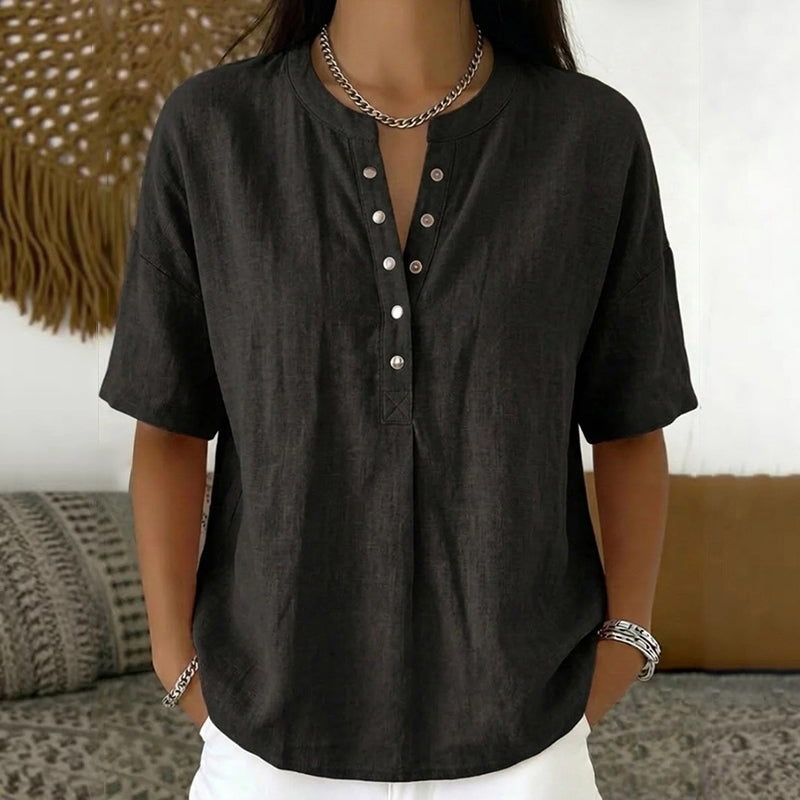 Cardydony Women's Solid Color Linen Blend Short Sleeve T-shirt