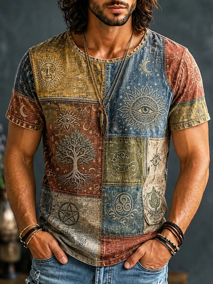 Cardydony Men's Mysterious Tree And Eyes Hippie Art Print Casual Short Sleeve T-shirt
