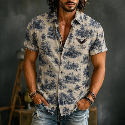 Cardydony Vintage Independence Day Land Of The Free Eagle Pattern Hawaii Shirt