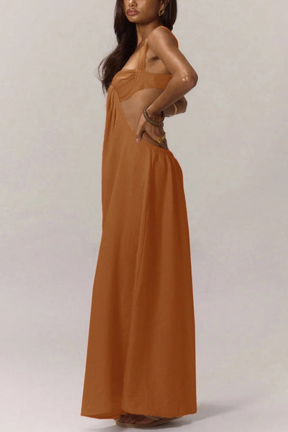 Cardydony Women's Solid Color Casual Camisole Loose Stretch Wide-leg Jumpsuit