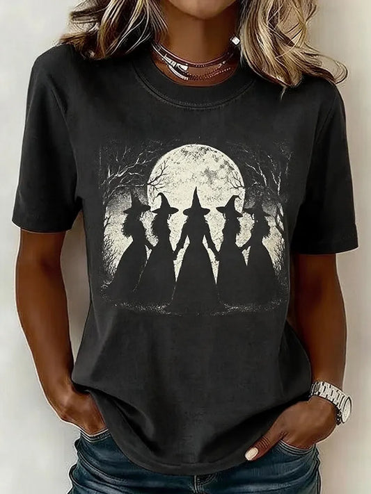 Cardydony Women's Halloween Print Crew Neck Short-sleeve T-shirt