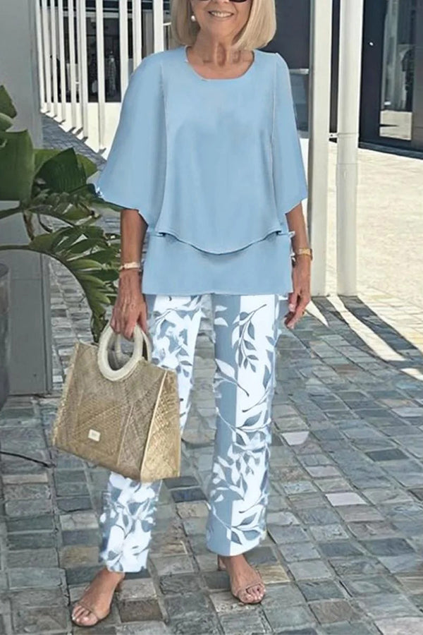 Cardydony Women's Fashion Round Neck Half Sleeve Loose Top and Elastic Waist Casual Straight Pants Set