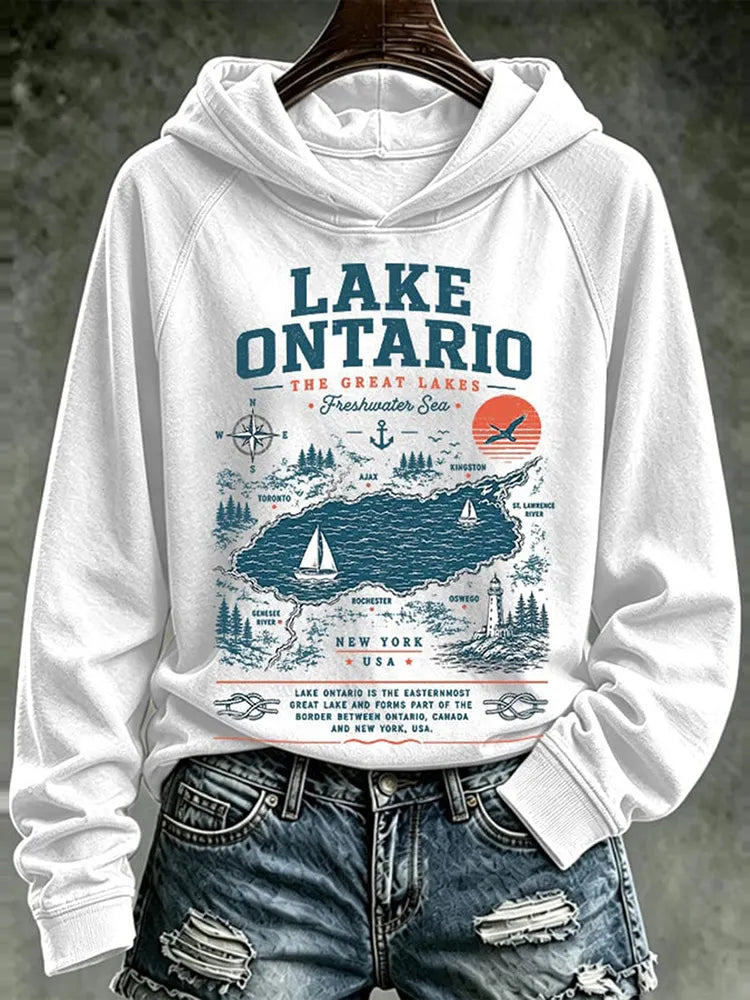 Cardydony Women's Lake Ontario Printed Casual Hoodie