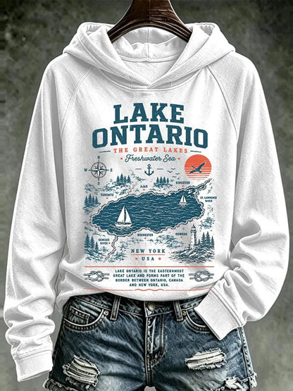 Cardydony Women's Lake Ontario Printed Casual Hoodie