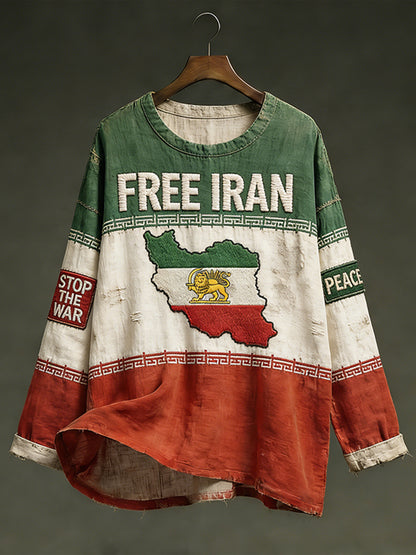 Cardydony Hope Peace Forever And No War With Iran Patchwork Art Cotton Linen Shirt