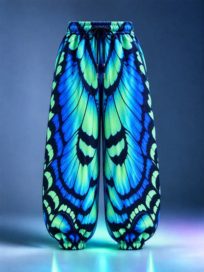 Cardydony Women's Halloween Glow-in-the-dark Colorful Butterfly Print Loose Jogger Pants