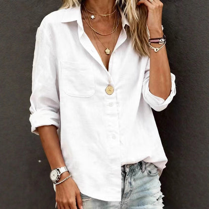 Cardydony Casual Cotton Pocket Long Sleeve Shirt
