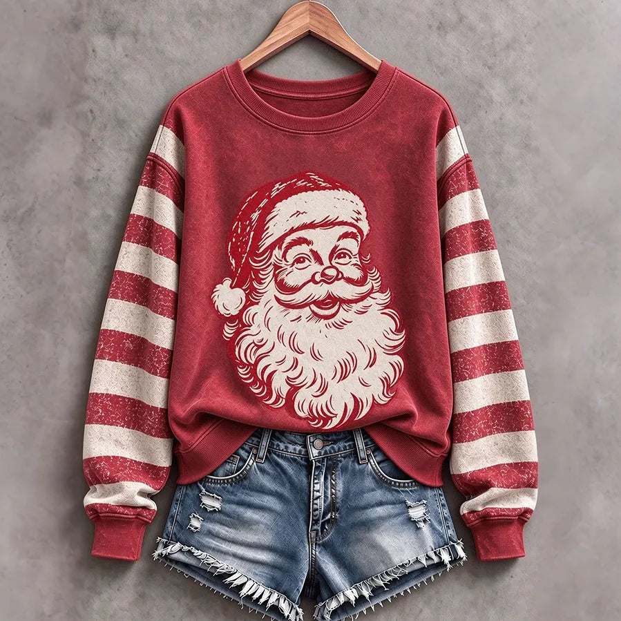Cardydony Women's Vintage Christmas Santa Claus Art Print Crew Neck Sweatshirt