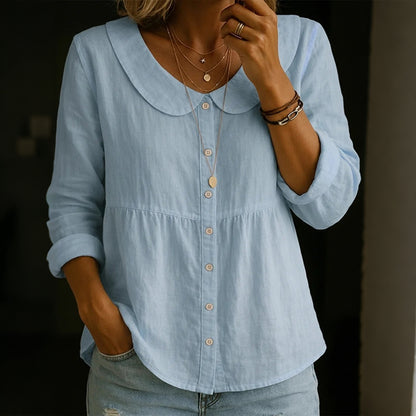 Cardydony Women's Solid Color Cotton Linen Button-up Top