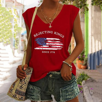 Cardydony Women's Rejecting Kings Since 1776 Print V Neck Tank Top