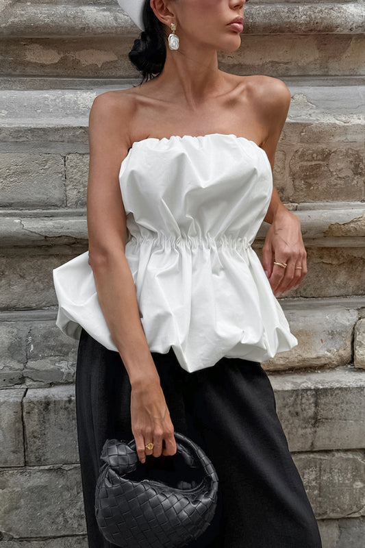 Cardydony Women's Solid Color Sleeveless Off-shoulder Elastic Waist Strapless Top