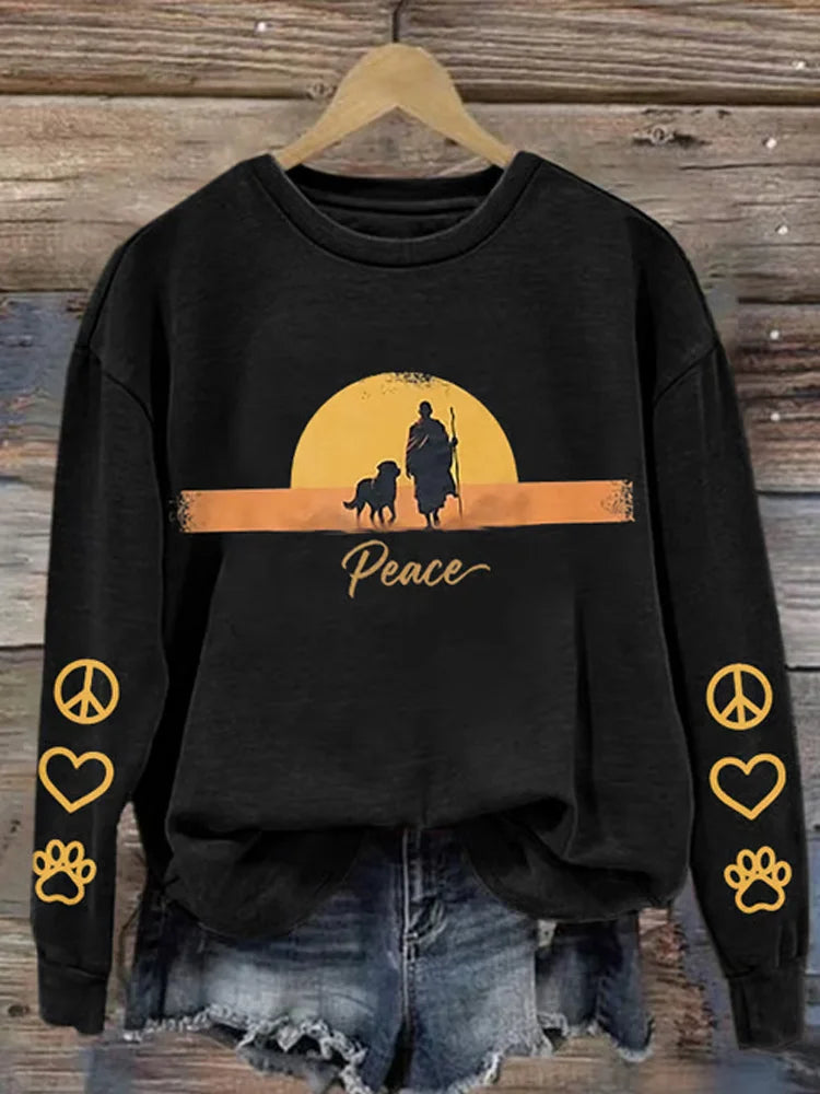 Cardydony Retro Walk For Peace Monks With Aloka Dog Print Sweatshirt