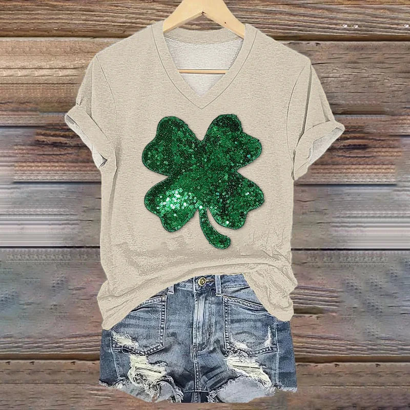 Cardydony Women'S St. Patrick'S Day Sequined Shamrock Art T Shirt