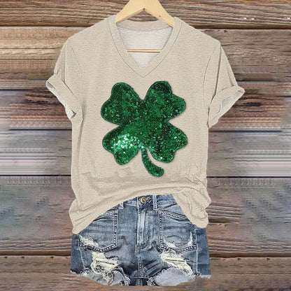 Cardydony Women'S St. Patrick'S Day Sequined Shamrock Art T Shirt