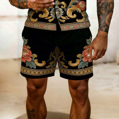 Cardydony Men's Fashion Floral Pattern Cuban Shirt And Shorts Two-piece Set
