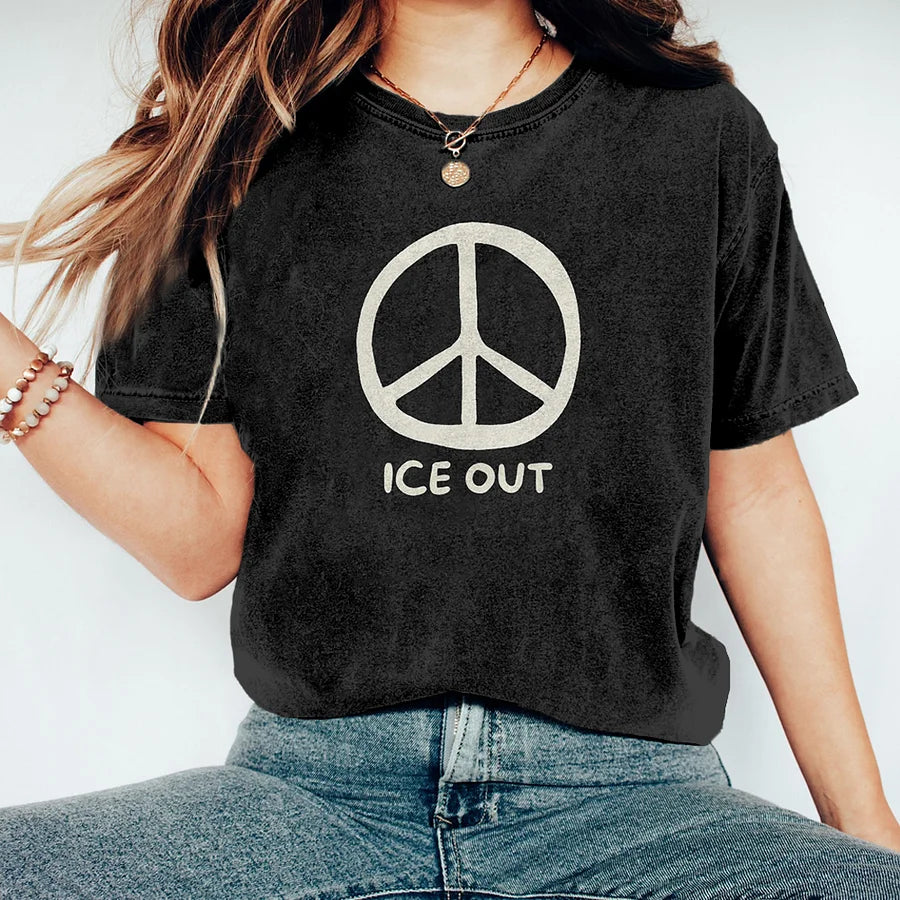Cardydony Ice Out Peace Symbol Vintage Washed T Shirt