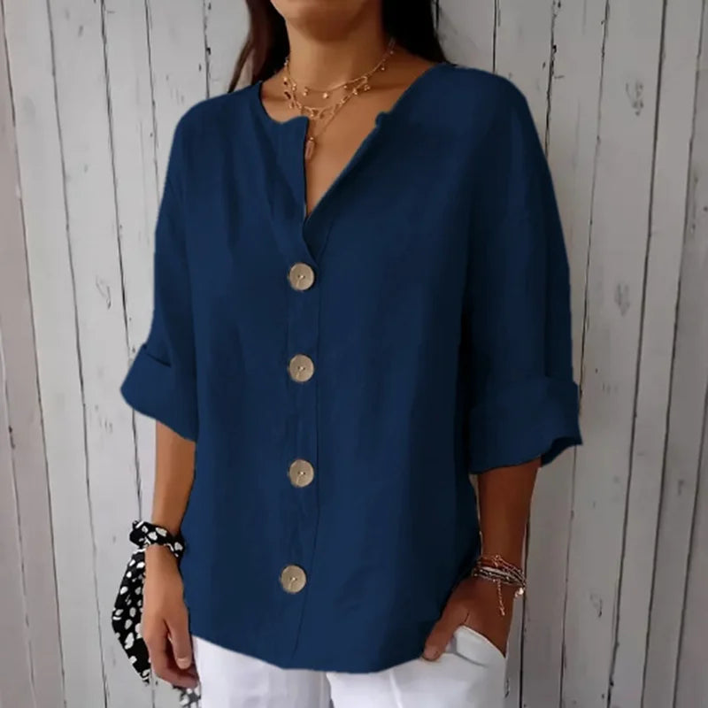 Cardydony Solid Color Linen Blend Button Casual Shirt