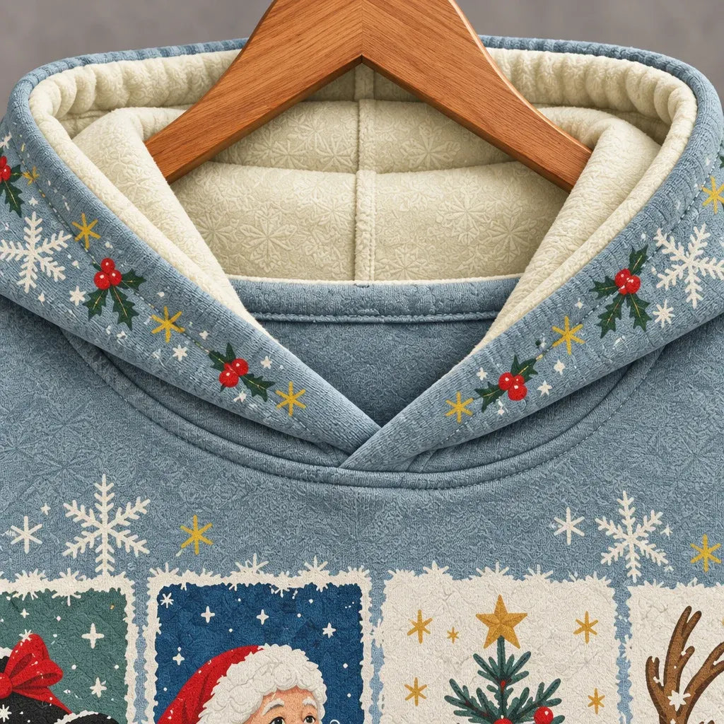 Cardydony Women's Cute Santa Snowman Reindeer Christmas Print Relaxed Fit Blue Pullover Hoodie