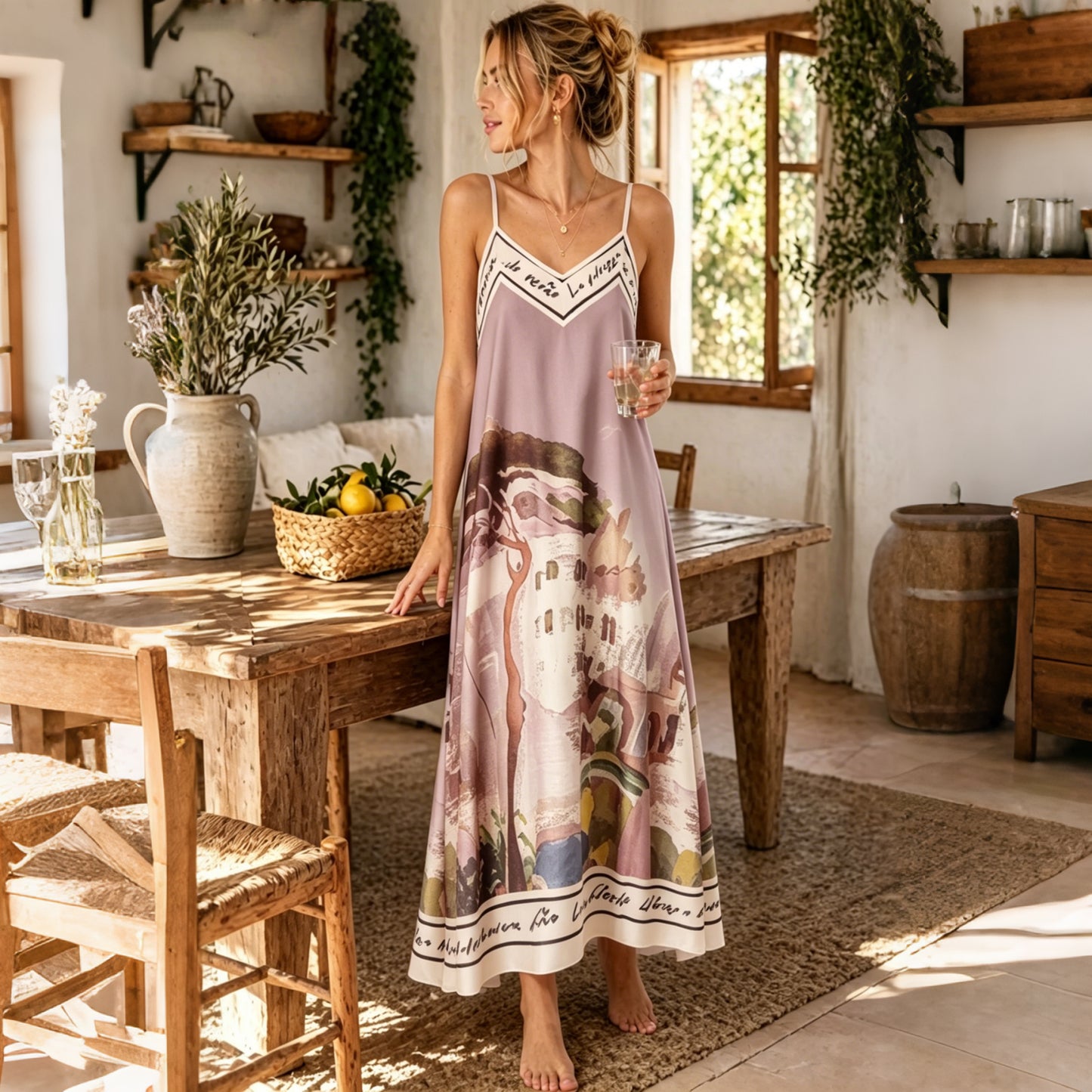 Cardydony Satin Cami Print Swing Sleeveless Maxi Dress