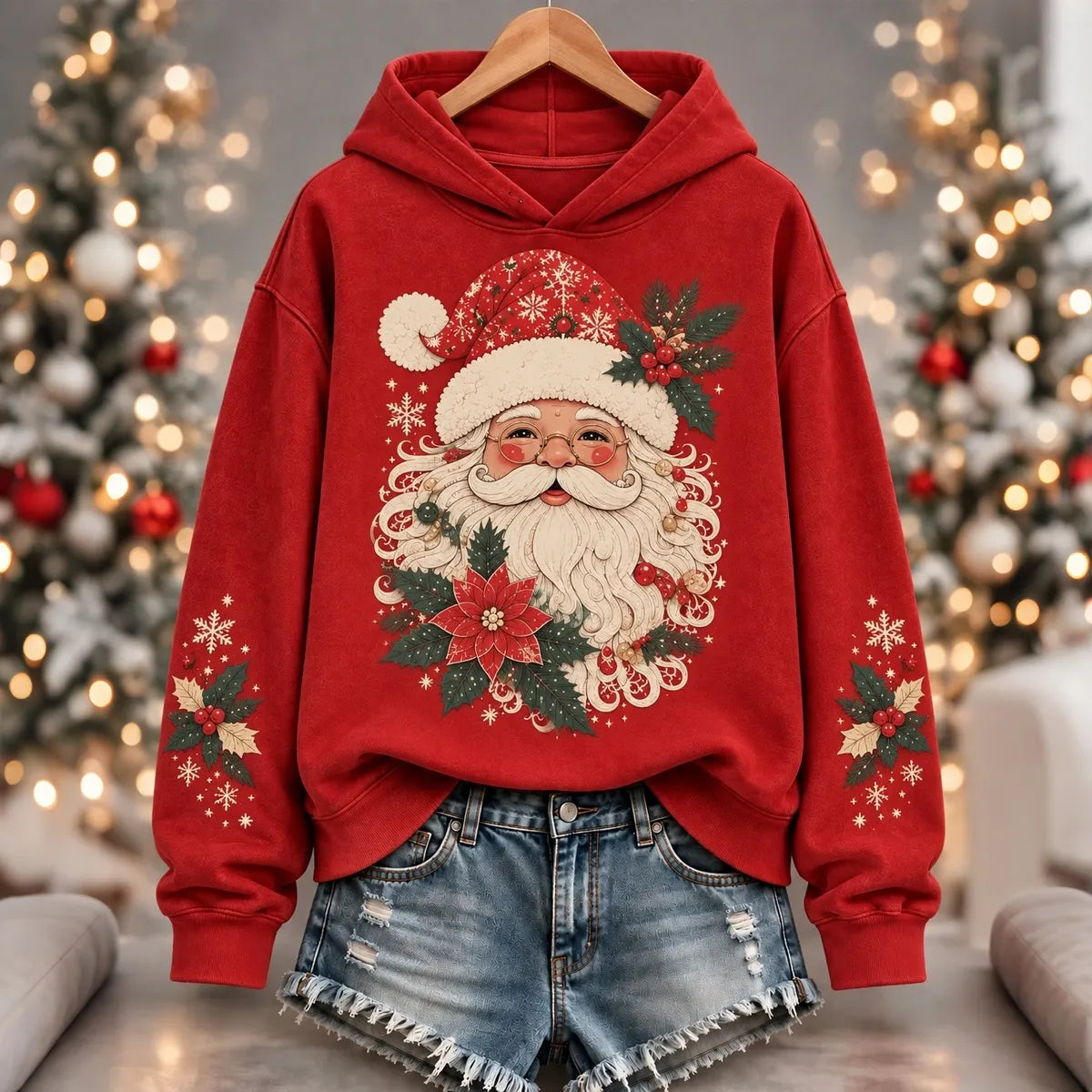 Cardydony Women's Christmas Santa Print Casual Hoodie