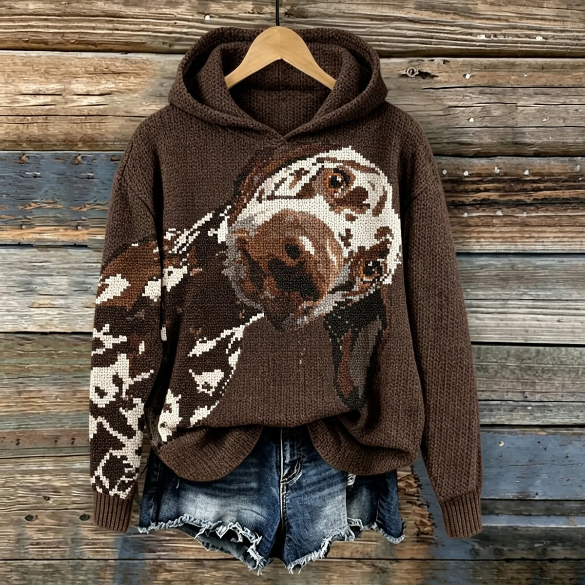 Cardydony Women's Cute Dog-print Hooded Sweater