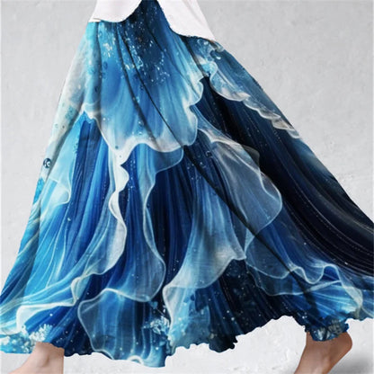 Cardydony Sea Waves Fishtail Inspired Glitter Flowy Wide Skirt
