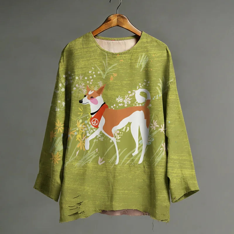 Cardydony Walk For Peace Aloka Dog Art Cotton Linen Shirt