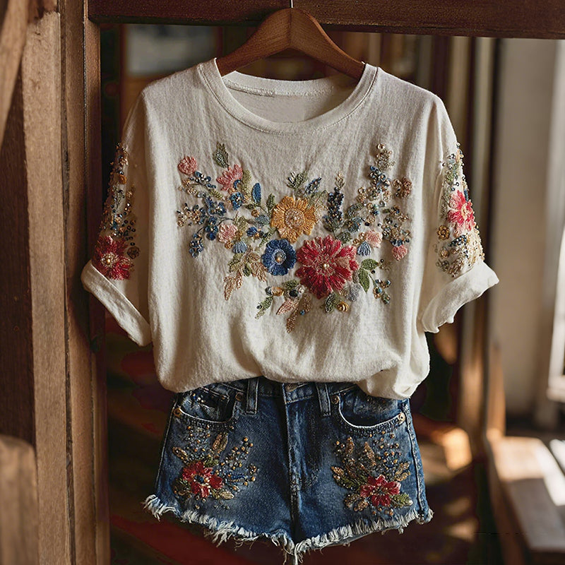 Cardydony Vintage Floral Art Casual Short Sleeve T-shirt
