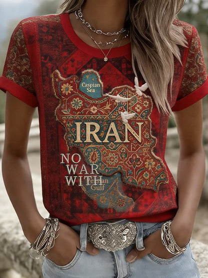 Cardydony Women's Boho No War With Iran Inspired Ethnic Pattern T-shirt