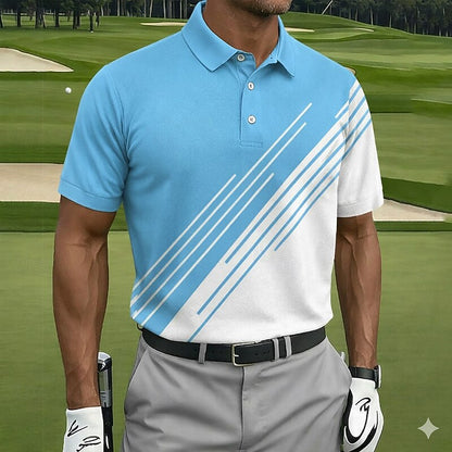 Cardydony Men's Retro Line Pattern Golf Sports Polo Shirt