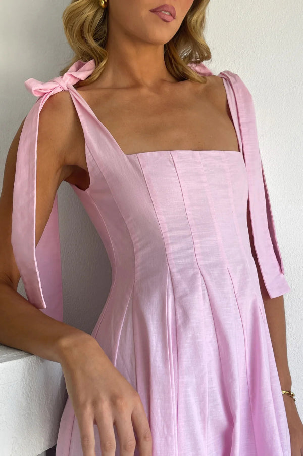 Cardydony Women's Solid Color Sleeveless Tie-up Suspender Elegant Patchwork Maxi Dress