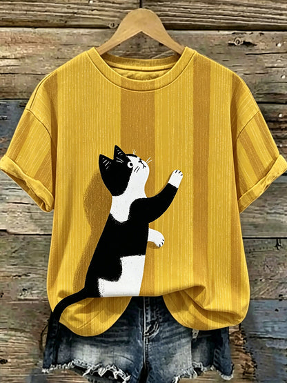 Cardydony Women's Cute Cat Print Casual T-shirt