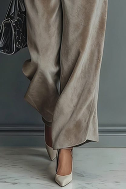 Cardydony Women's Stylish Velvet Turtleneck Long-sleeved Top and Casual Pocket Wide-leg Pants Set