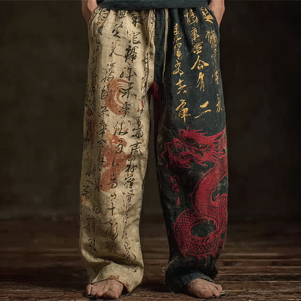 Cardydony Japanese Art Retro Dragon Pattern Leisure Long Pants