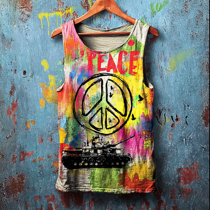 Cardydony Men's Anti-war Theme Graffiti-style Retro Washed Vest