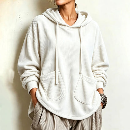 Cardydony Women's Fall Winter Cozy Pocket Corduroy Hooded Top