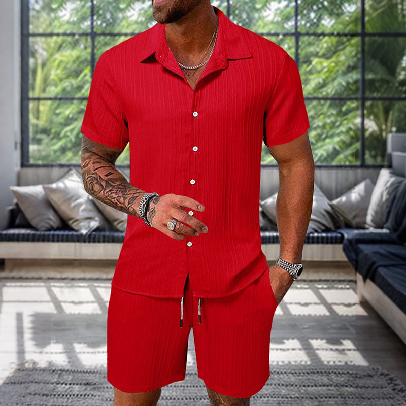 Cardydony Men's Leisure Textured Shirt Set