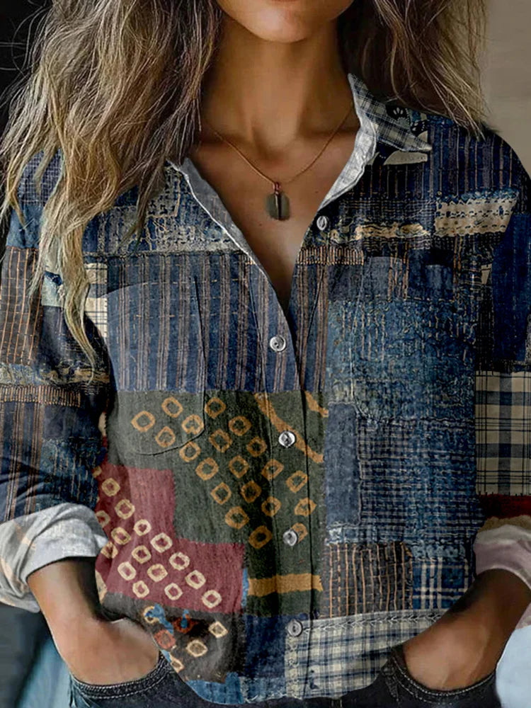 Cardydony Women's Vintage Bohemian Patch Shirt