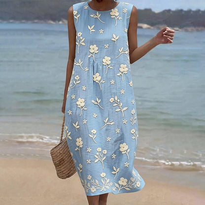 Cardydony Women's Casual Floral Print Round Neck Dress