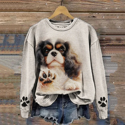 Cardydony Cavalier King Charles Spaniel Dog Watercolor Paw Prints Sweatshirt