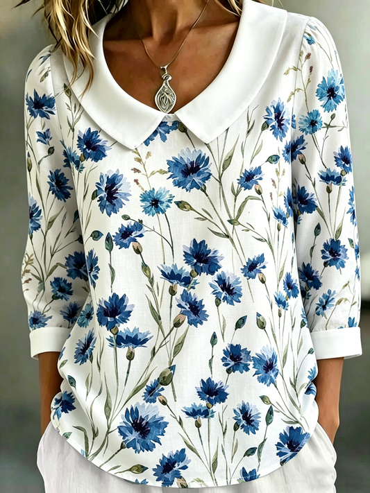 Cardydony Women's Cornflower Print Casual Shirt