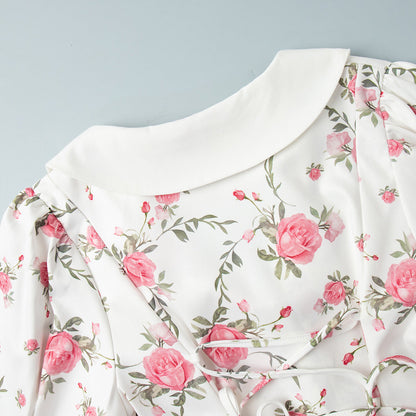 Cardydony Women's Floral Puff Sleeve Mini Dress | V-Collar Button Front with Tiered Hem Skirt