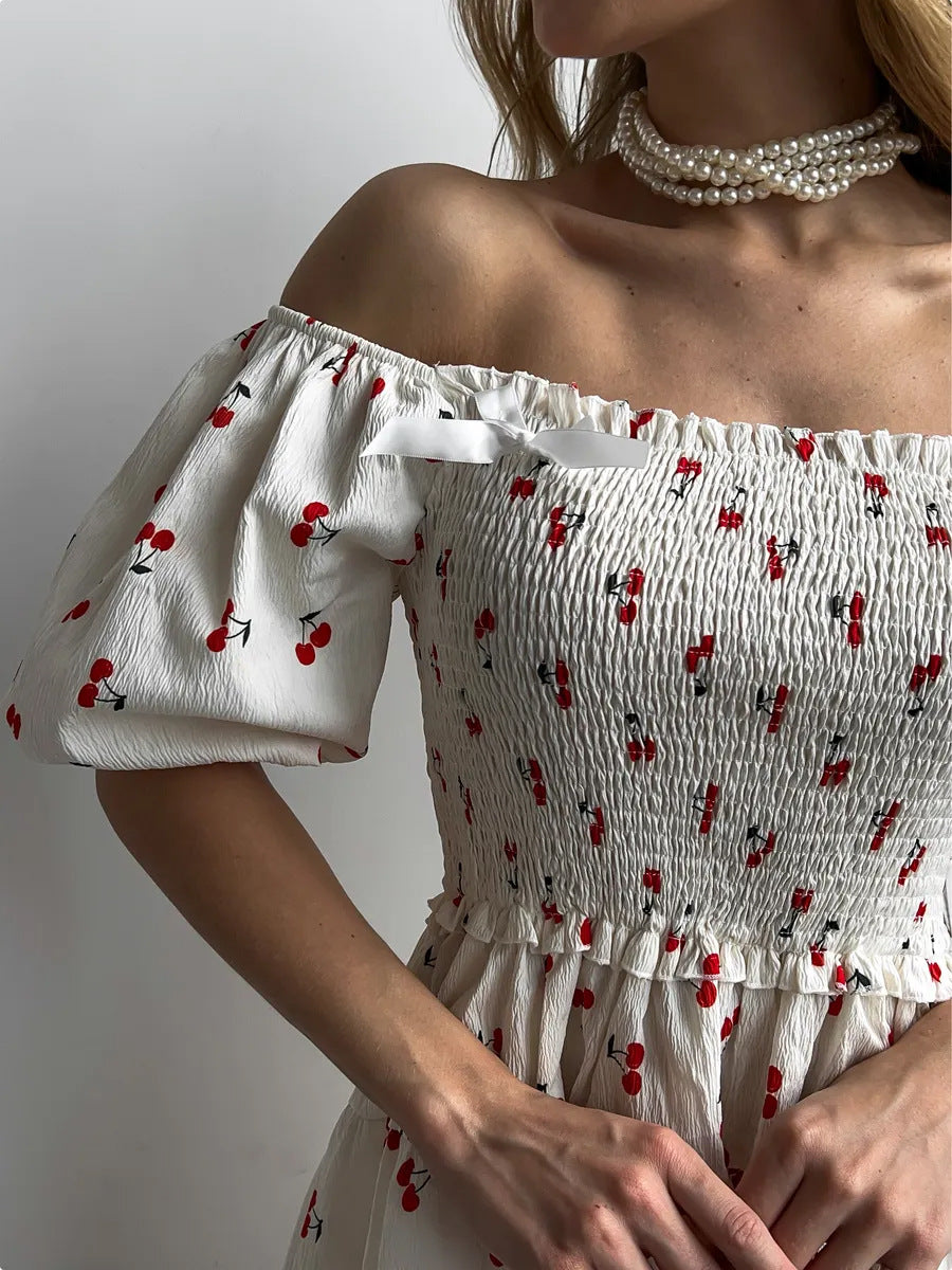 Cardydony Women's Floral Smocked Mini Dress – Puff Sleeve Short White Dress with Sweet Aesthetic